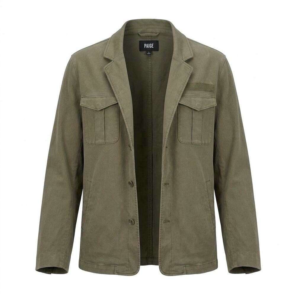 Paige Olive Green Lined Collared Stretch Utility Jacket Women Size S
